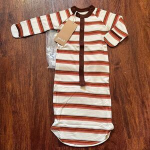 NWT Goumi Kids Trail Mix Gown SZ 3-6 mo Stripe Snap Bamboo Baby Sleeper Jamms